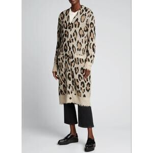 R13 100% Cashmere Long Leopard Cardigan NEW Size XS Animal Print Sweater button
